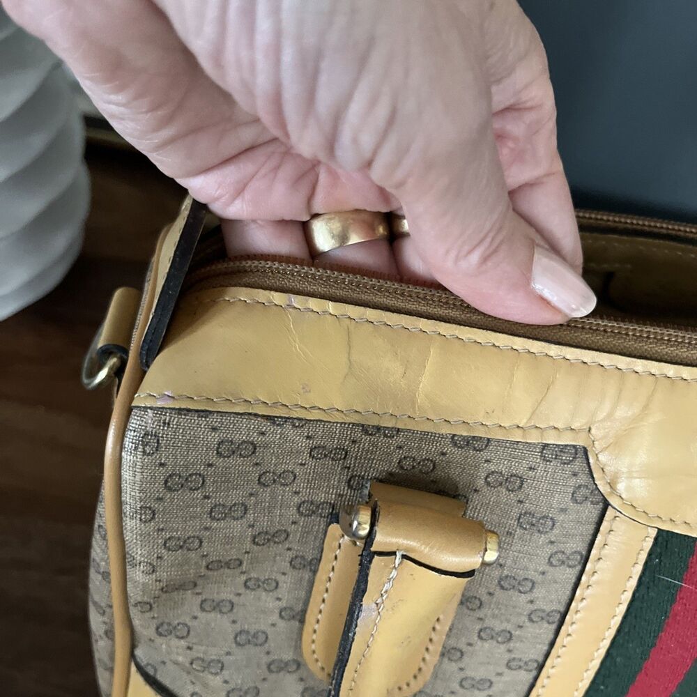 GUCCI Micro GG Sherry Line  Shoulder Bag Brown PVC & Leather Vintage Rare Tan - Picture 15 of 15